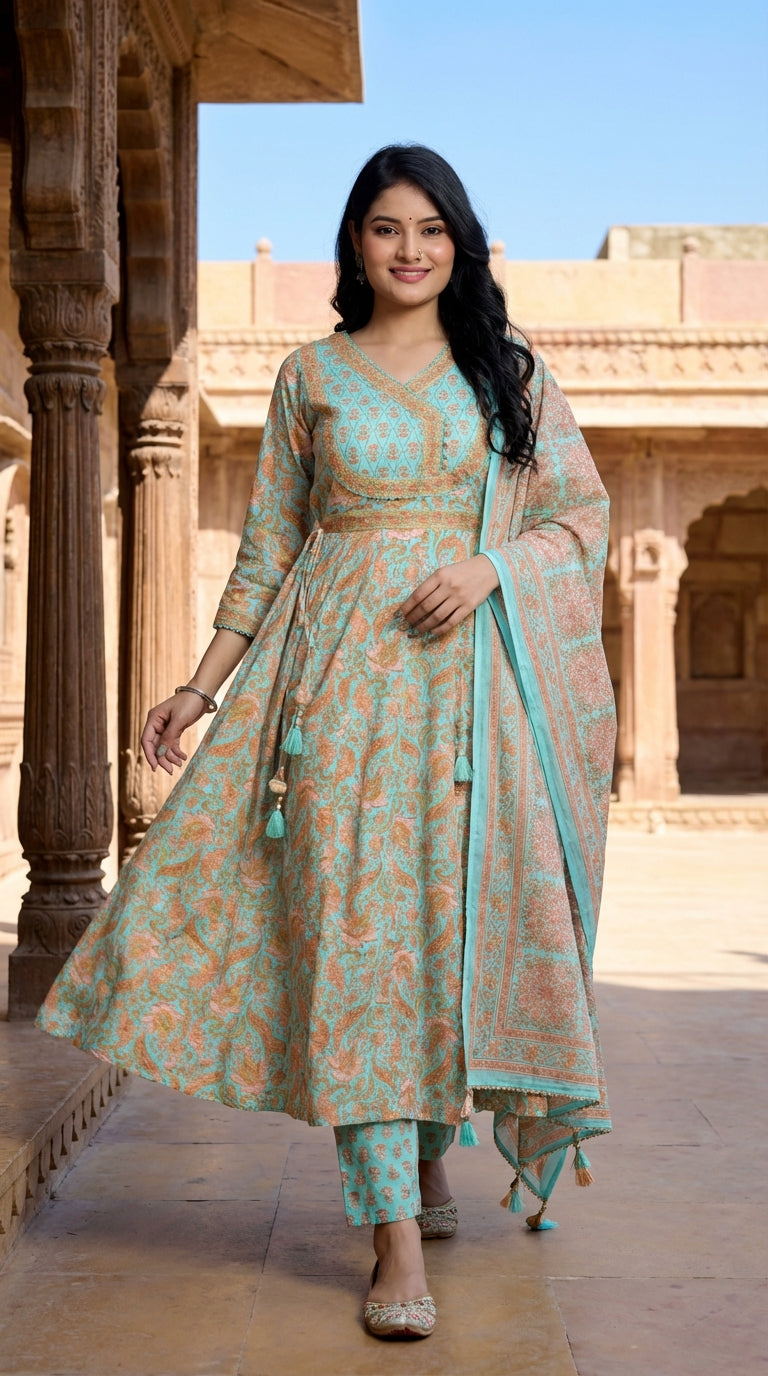 Blue Kurta Pant Set with Dupatta-250130