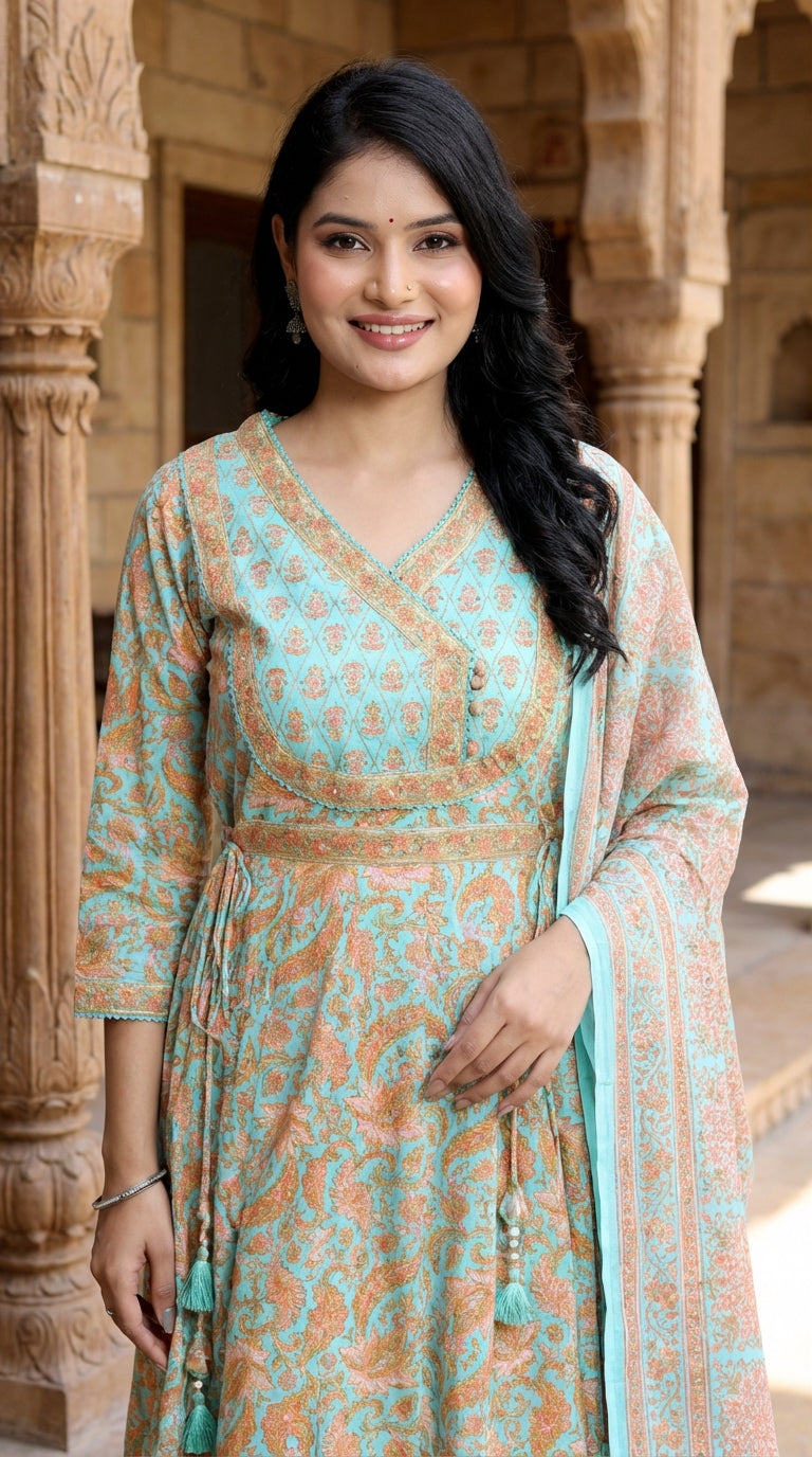 Blue Kurta Pant Set with Dupatta-250130