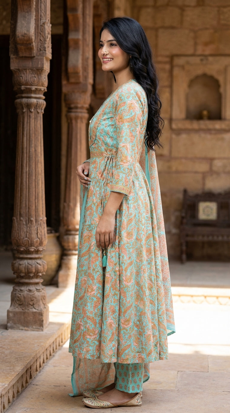 Blue Kurta Pant Set with Dupatta-250130