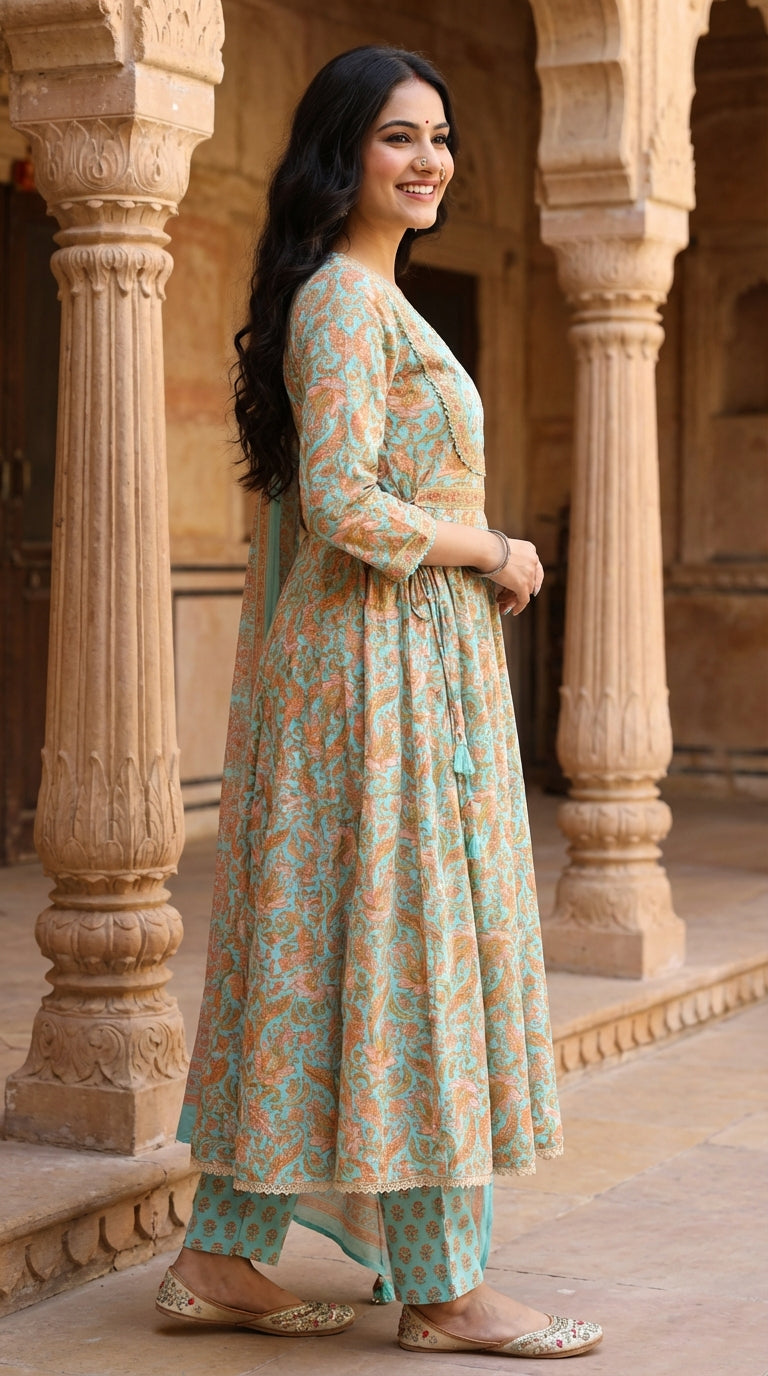 Blue Kurta Pant Set with Dupatta-250130