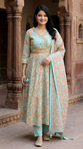 Blue Kurta Pant Set with Dupatta-250130