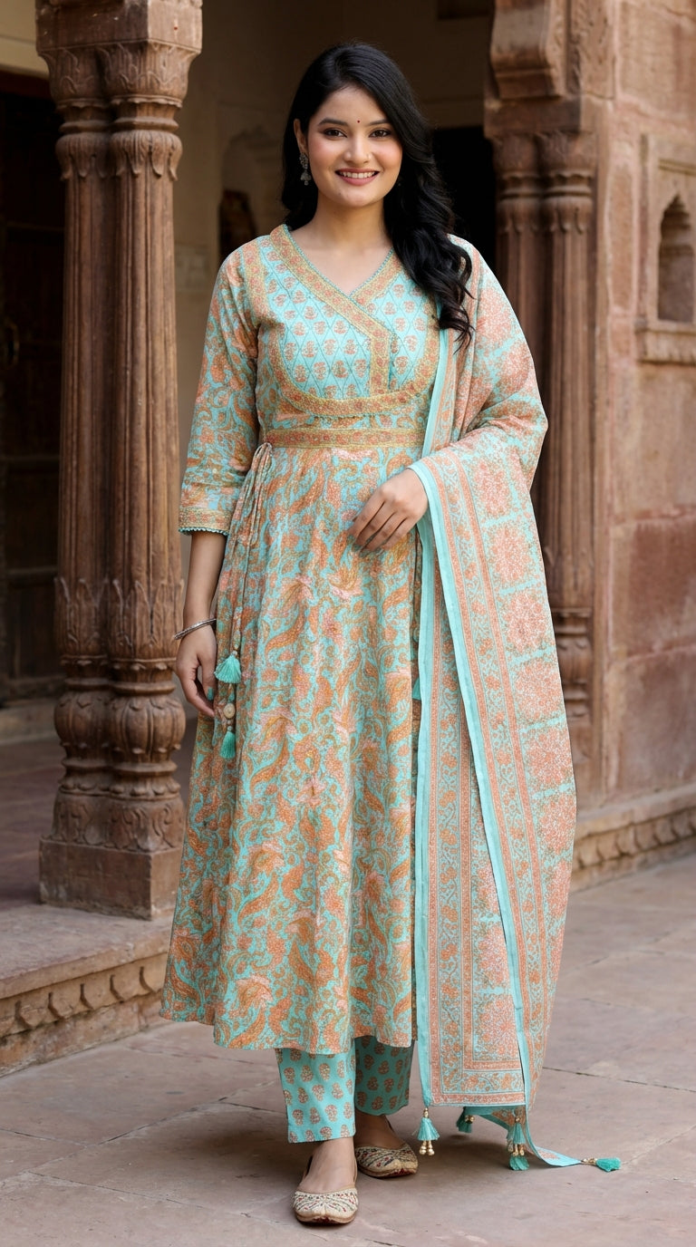 Blue Kurta Pant Set with Dupatta-250130