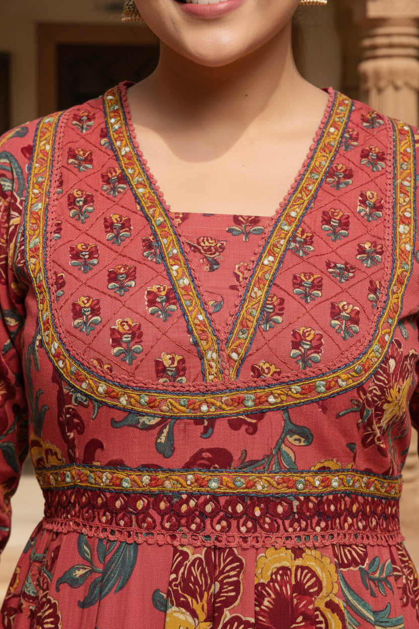 Onion Cotton Anarkali Kurta Pant Set with Dupatta-250134
