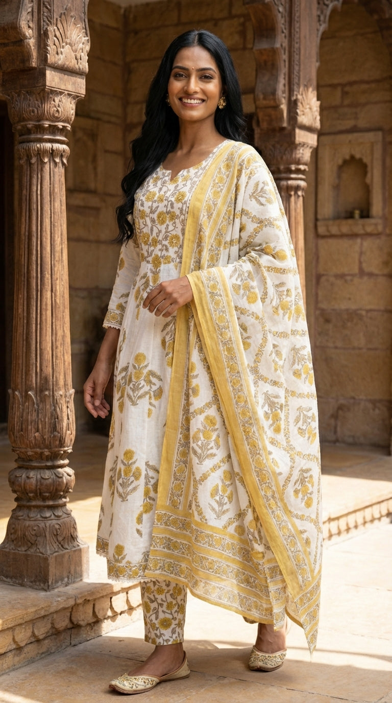 White Kurta Pant Set with Dupatta-250135