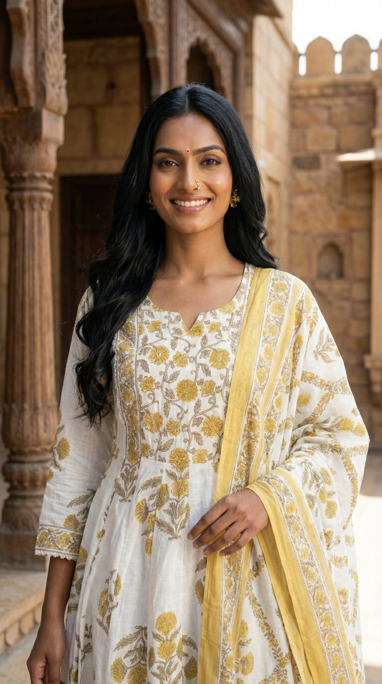 White Kurta Pant Set with Dupatta-250135