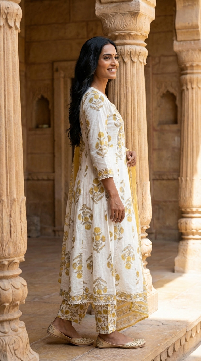 White Kurta Pant Set with Dupatta-250135