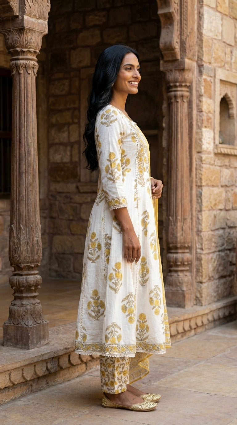 White Kurta Pant Set with Dupatta-250135
