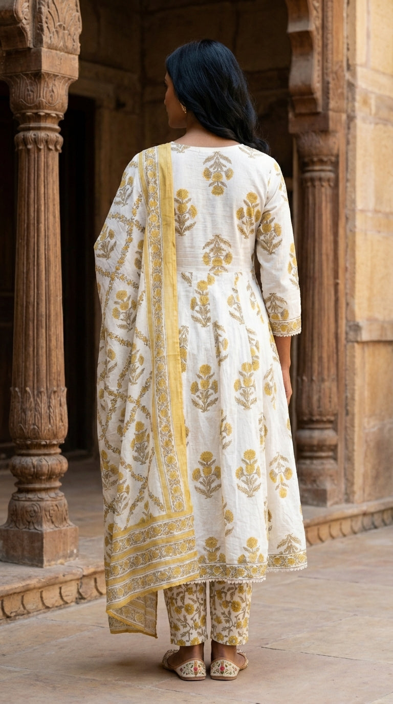 White Kurta Pant Set with Dupatta-250135
