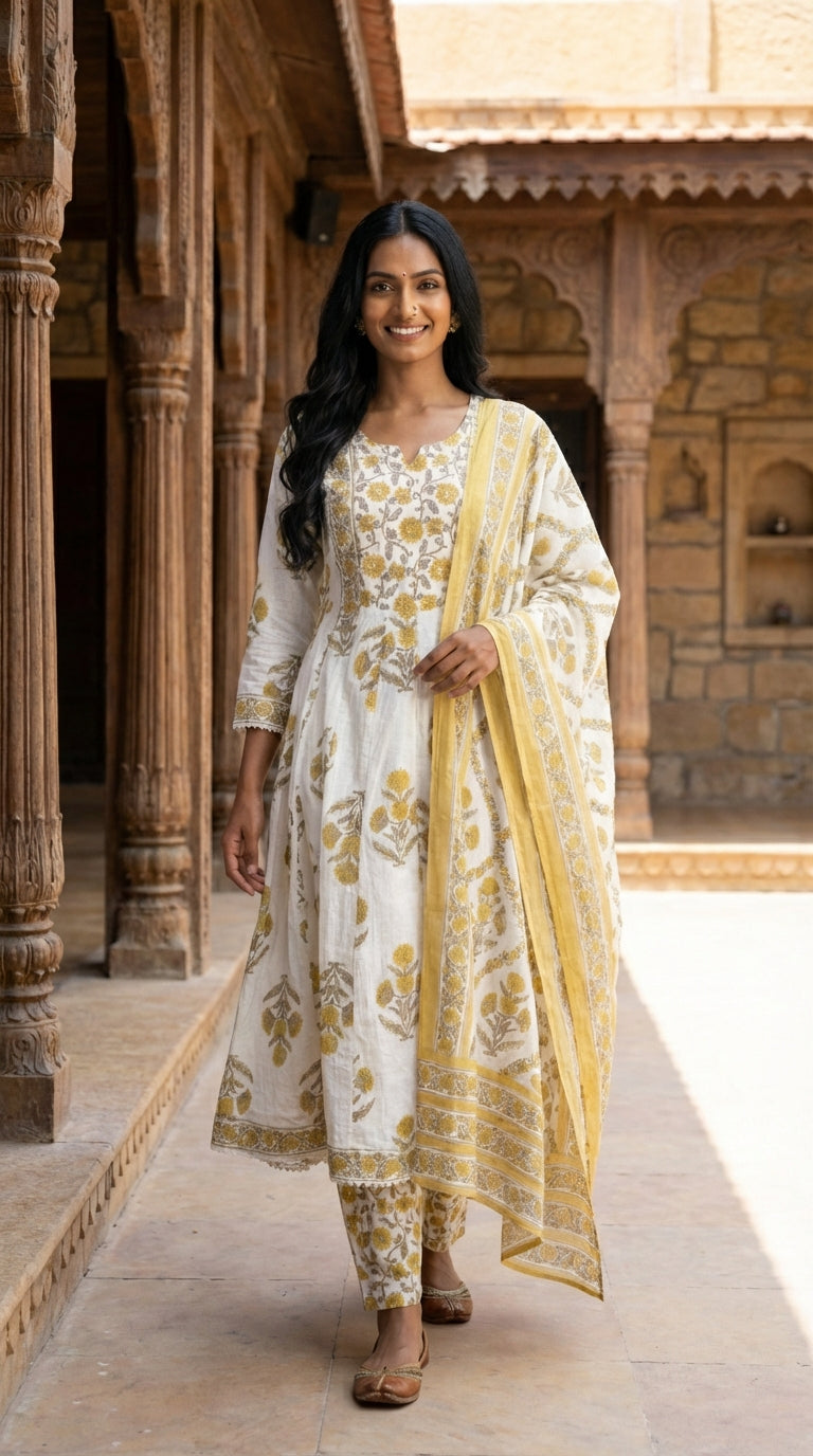 White Kurta Pant Set with Dupatta-250135