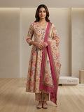 Peach Cotton Anarkali Kurta Pant Set with Dupatta-250150