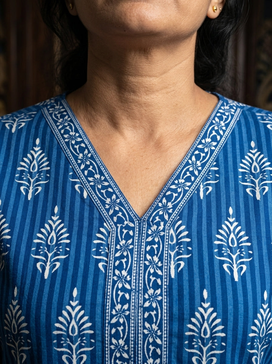 Blue Cotton Printed Peplum Top