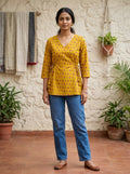 Mustard Floral Cotton Tie-Up Top