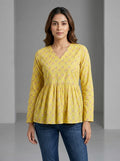 Yellow Floral Cotton Peplum Top