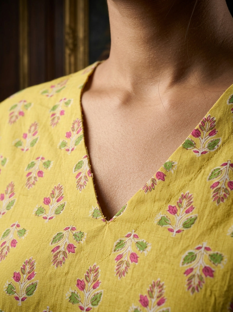 Yellow Floral Cotton Peplum Top