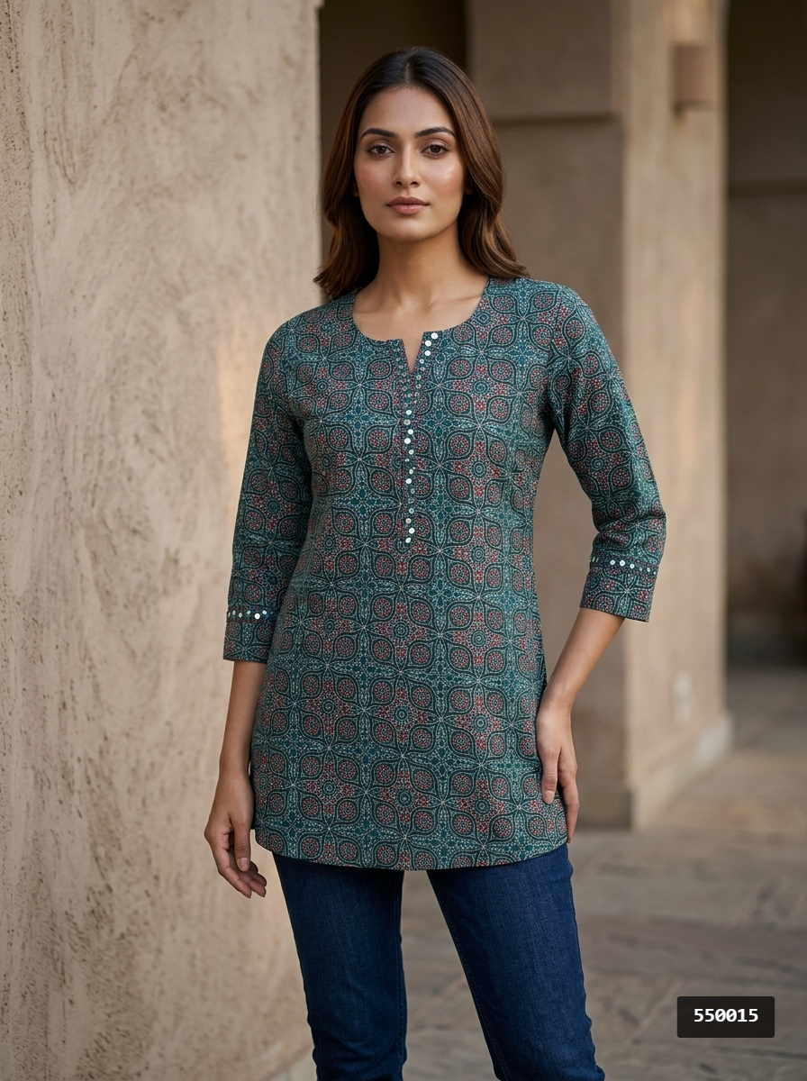 Printed Straight Short Kurti Top for Women
