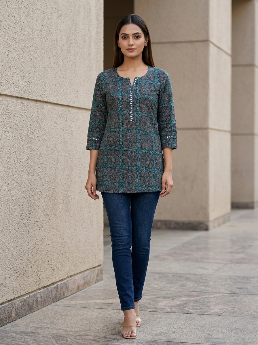 Printed Straight Short Kurti Top for Women