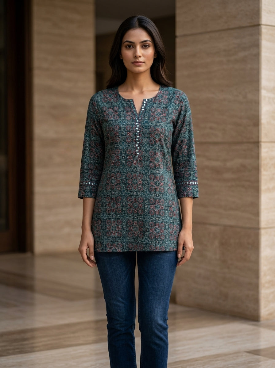 Printed Straight Short Kurti Top for Women