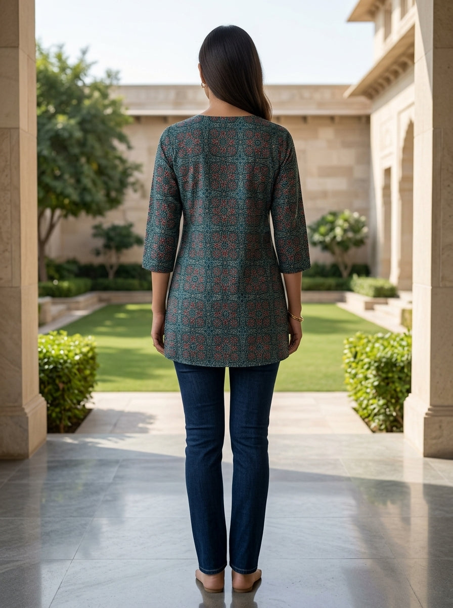 Printed Straight Short Kurti Top for Women
