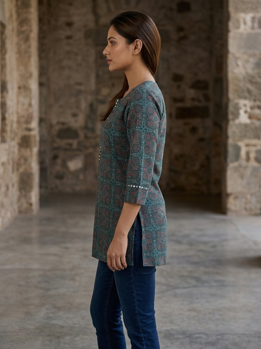 Printed Straight Short Kurti Top for Women