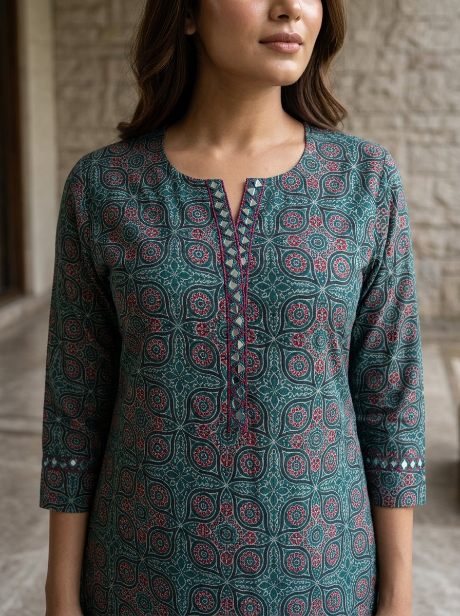 Printed Straight Short Kurti Top for Women