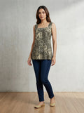 Grey Rayon Sleeveless Top with Scoop Back