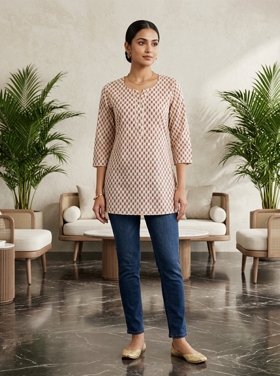 Printed Straight Short Kurti Top for Women
