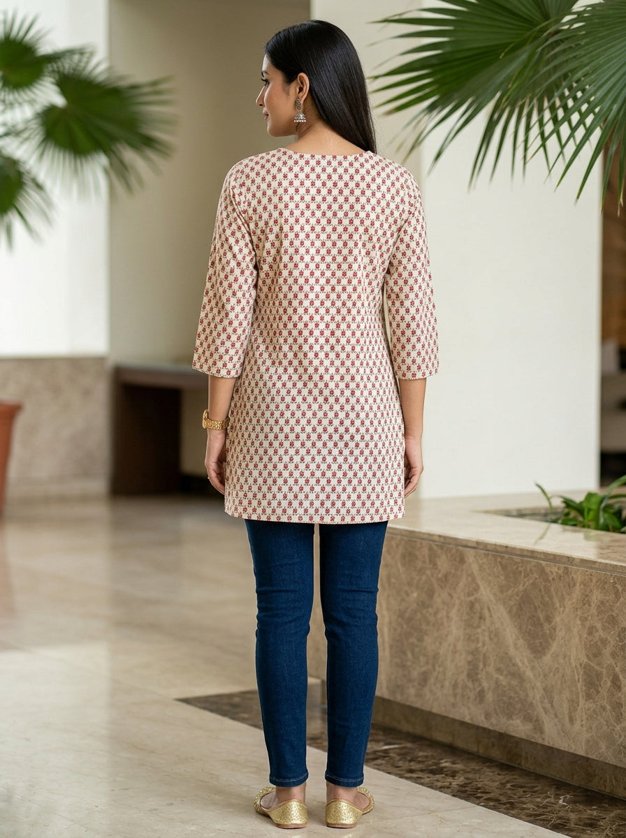 Printed Straight Short Kurti Top for Women