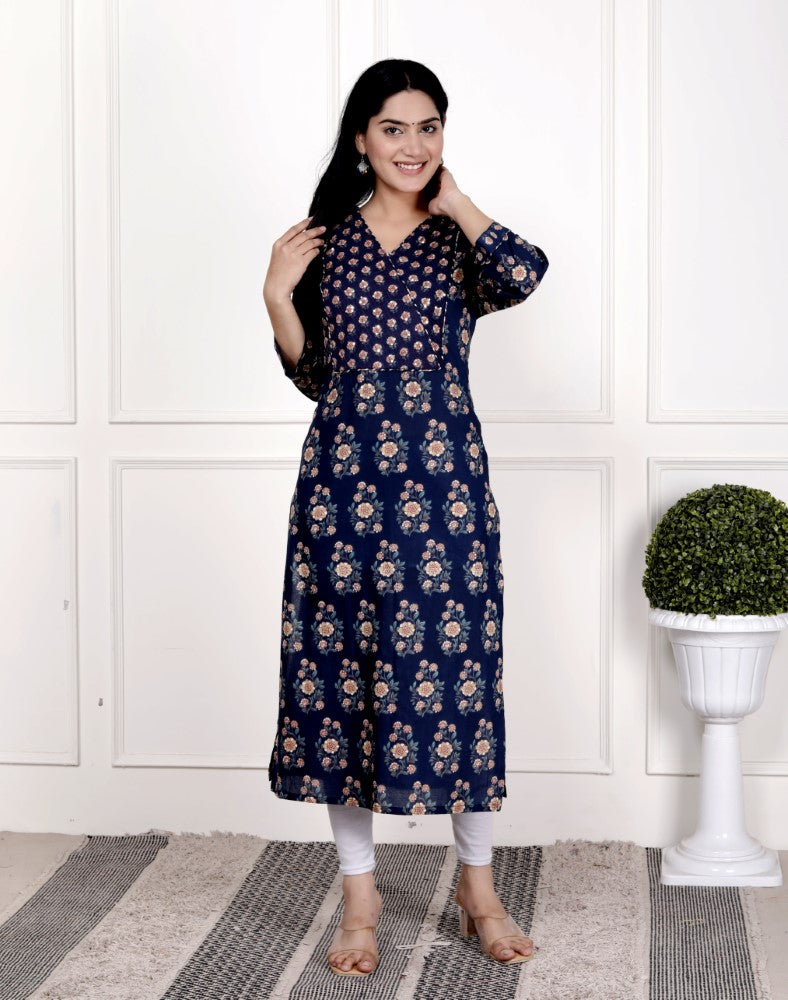 Blue Cotton Straight Kurta-700005