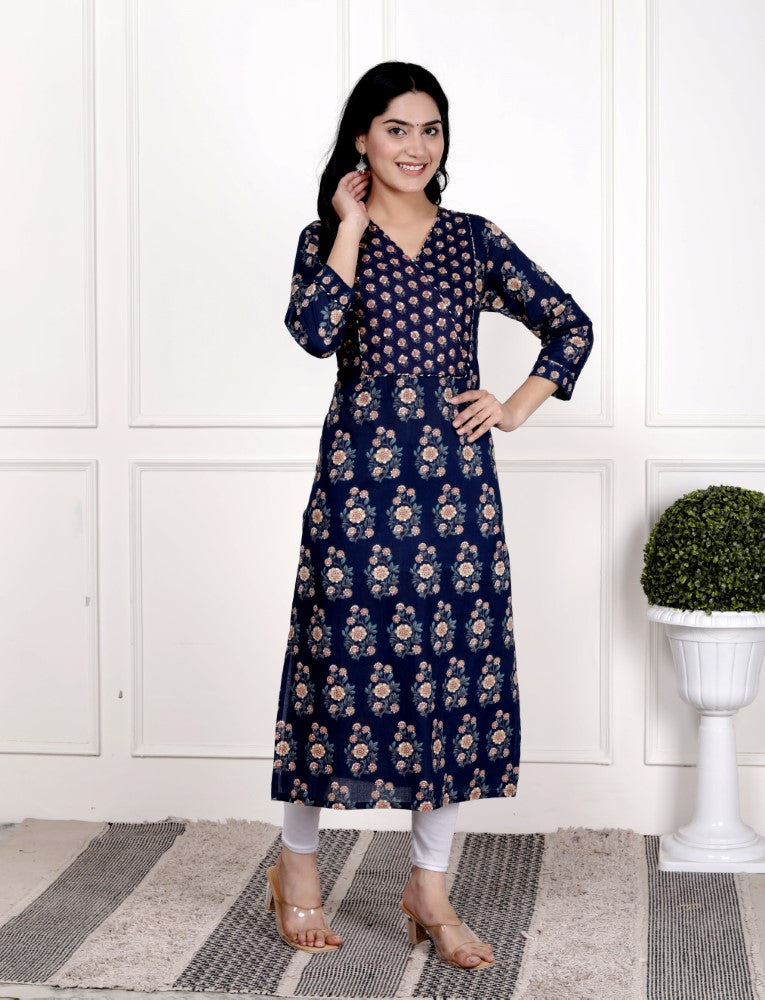 Blue Cotton Straight Kurta-700005