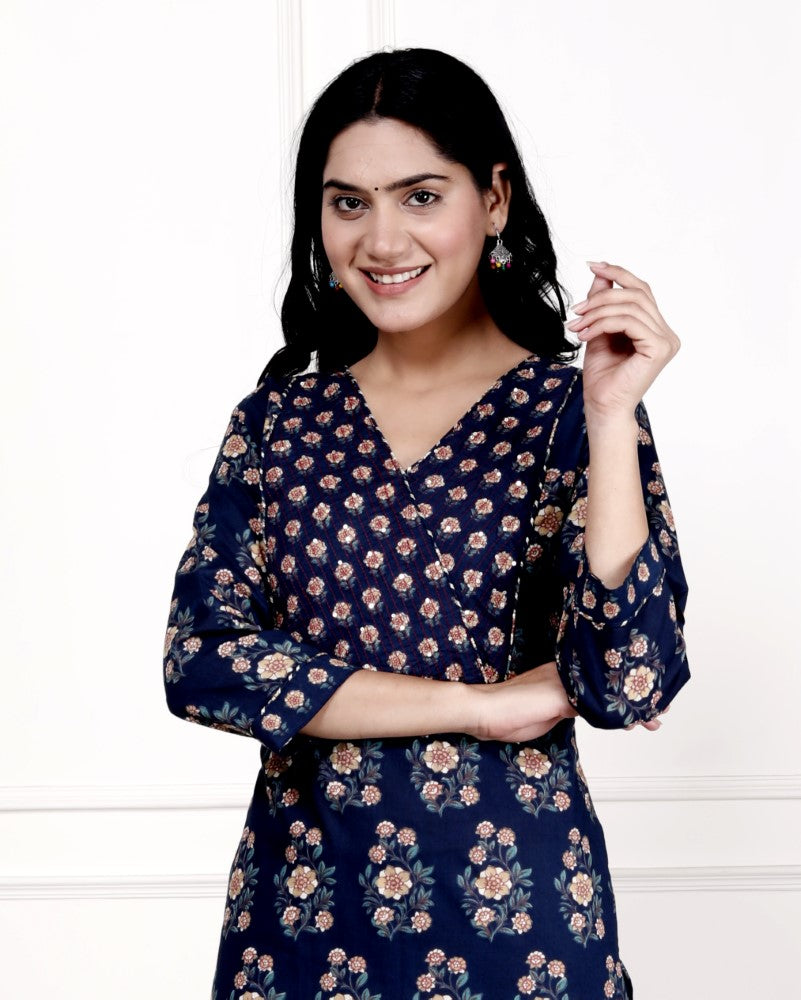 Blue Cotton Straight Kurta-700005