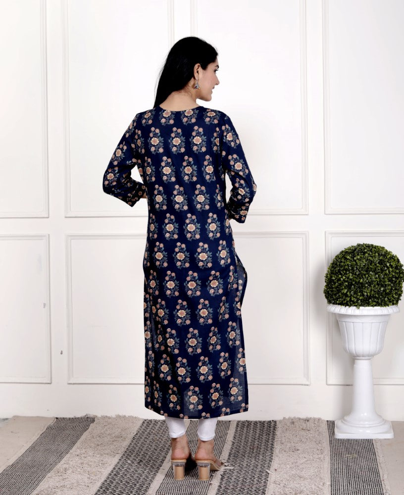 Blue Cotton Straight Kurta-700005