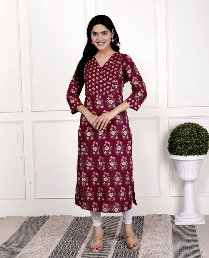 Maroon Cotton Straight Kurta-700005