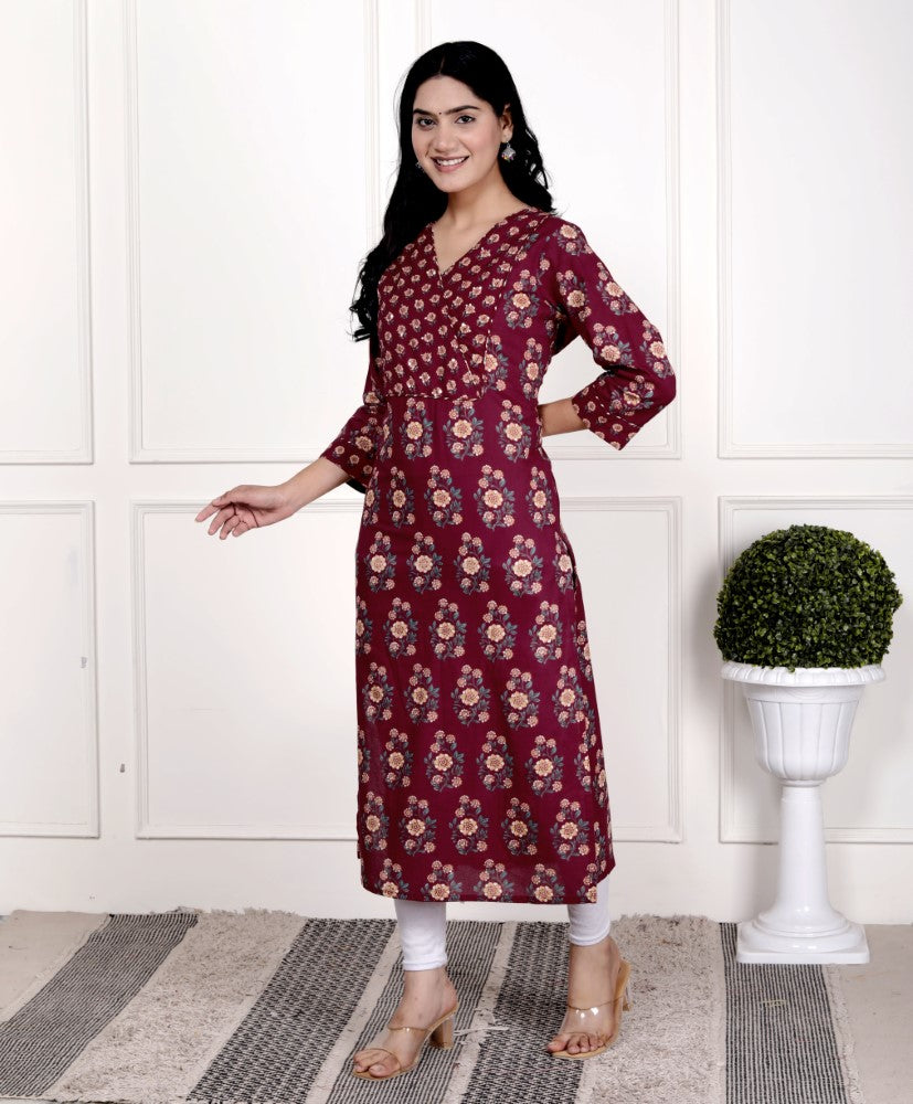 Maroon Cotton Straight Kurta-700005