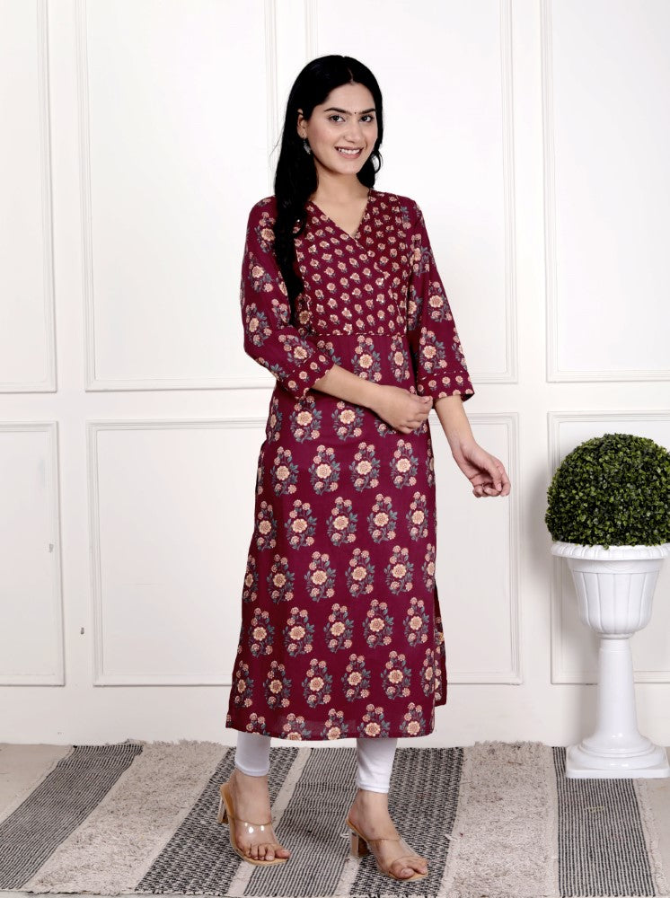 Maroon Cotton Straight Kurta-700005