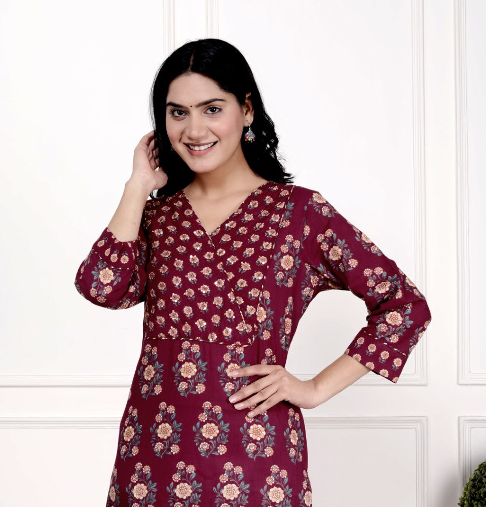Maroon Cotton Straight Kurta-700005