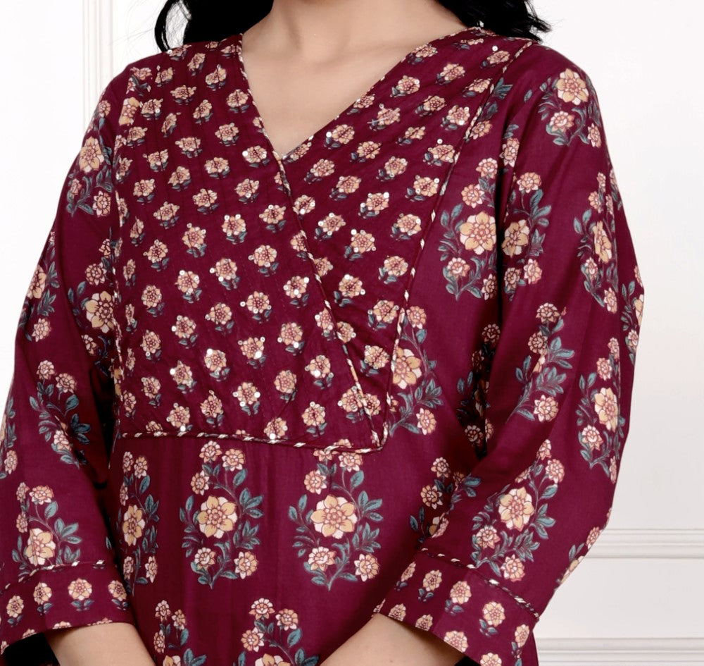 Maroon Cotton Straight Kurta-700005