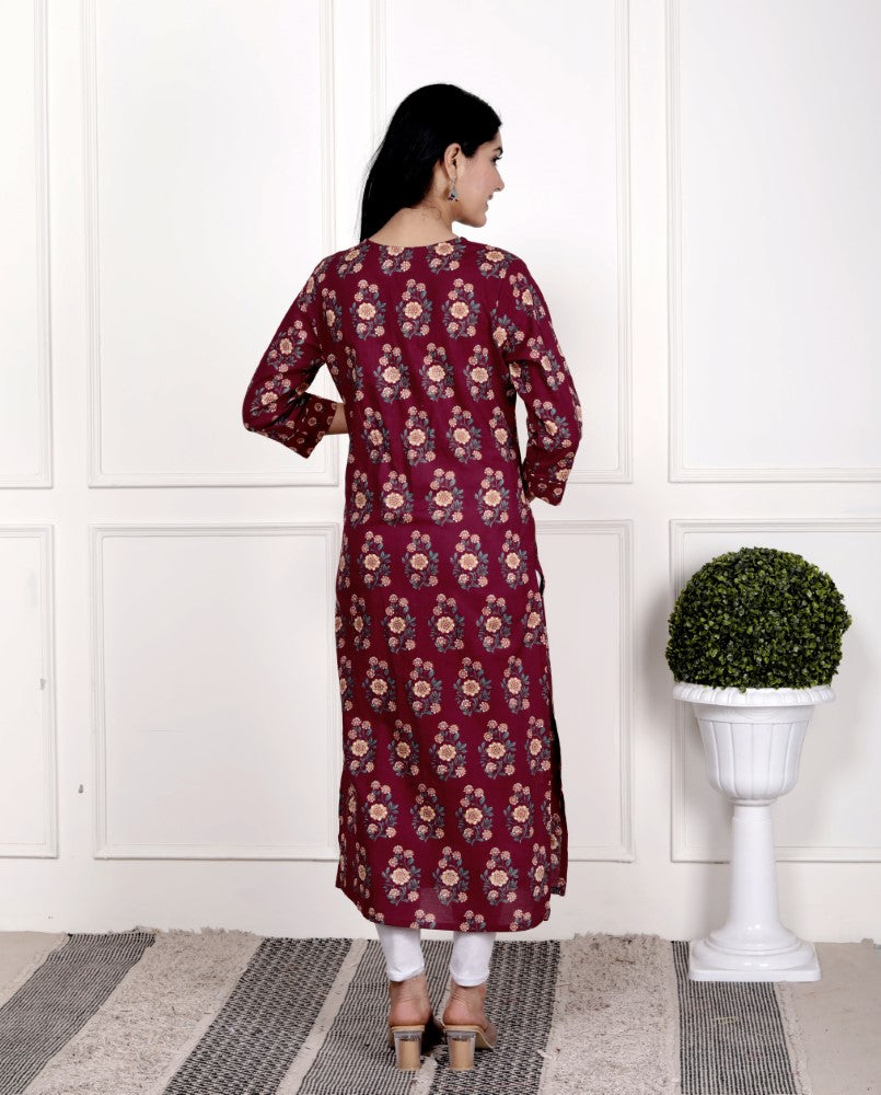 Maroon Cotton Straight Kurta-700005