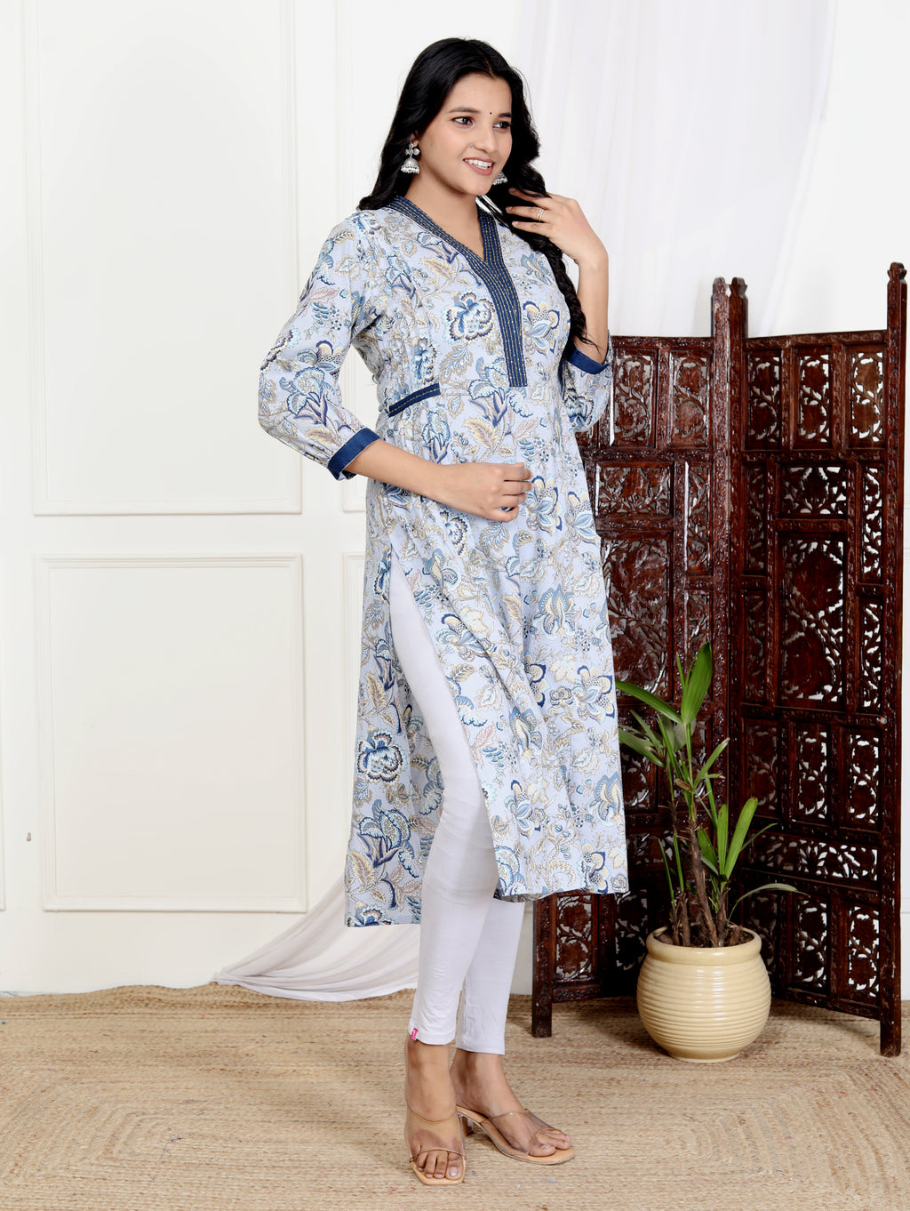 Grey Cotton Straight Kurta-700008