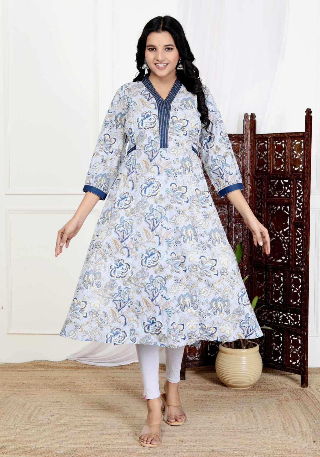 Grey Cotton Straight Kurta-700008