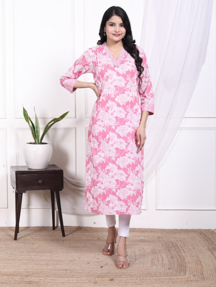 Pink Cotton Straight Kurta-700010