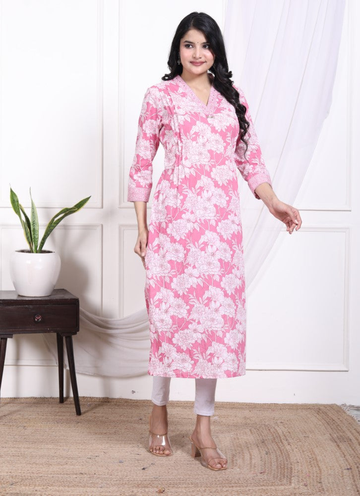 Pink Cotton Straight Kurta-700010