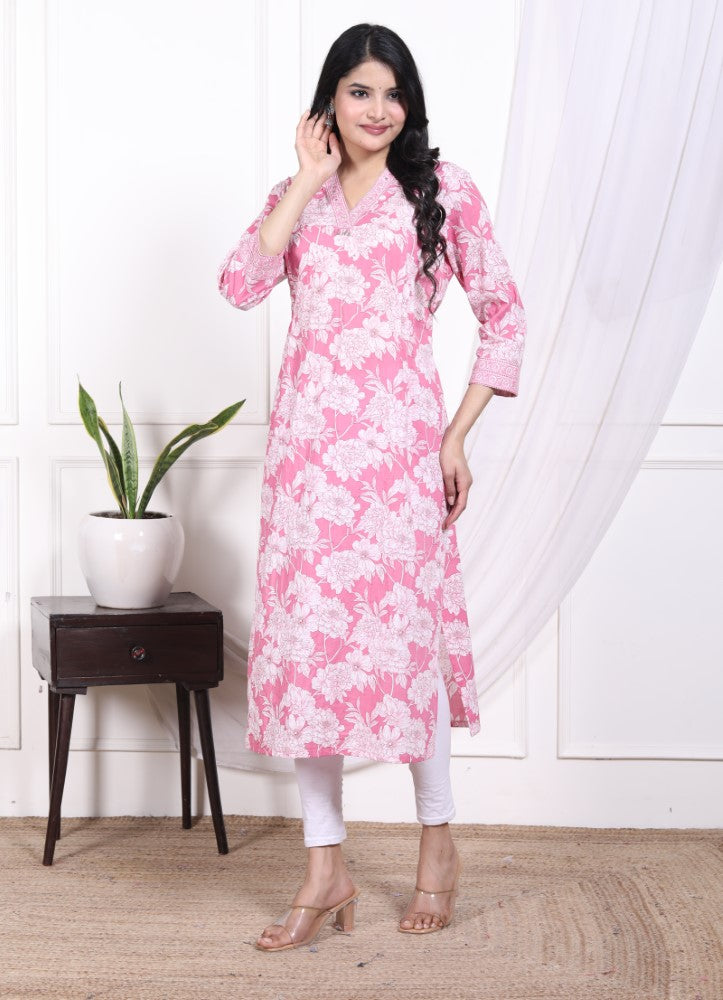 Pink Cotton Straight Kurta-700010