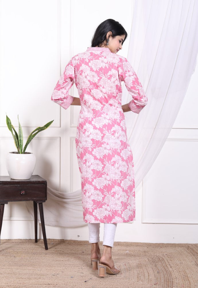 Pink Cotton Straight Kurta-700010
