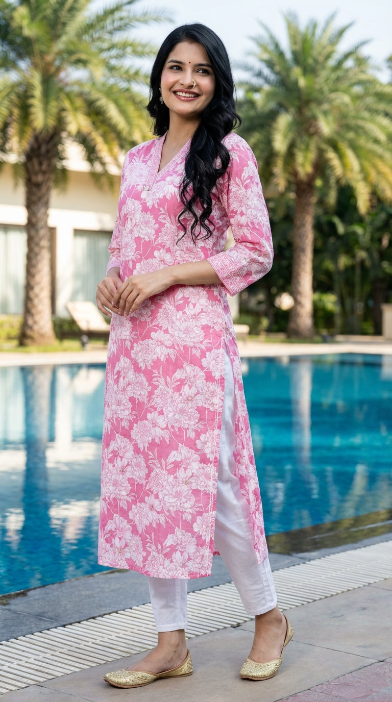 Pink Cotton Straight Kurta-700010