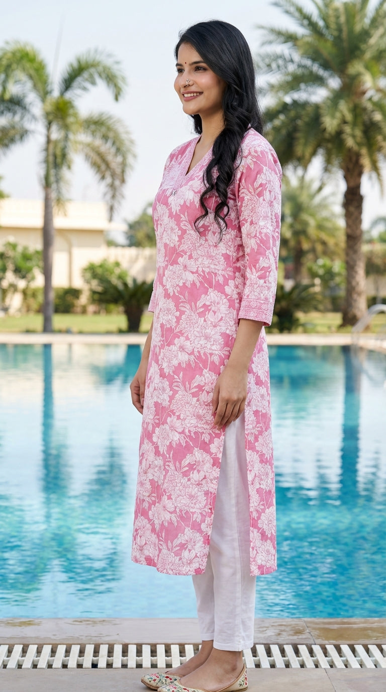 Pink Cotton Straight Kurta-700010