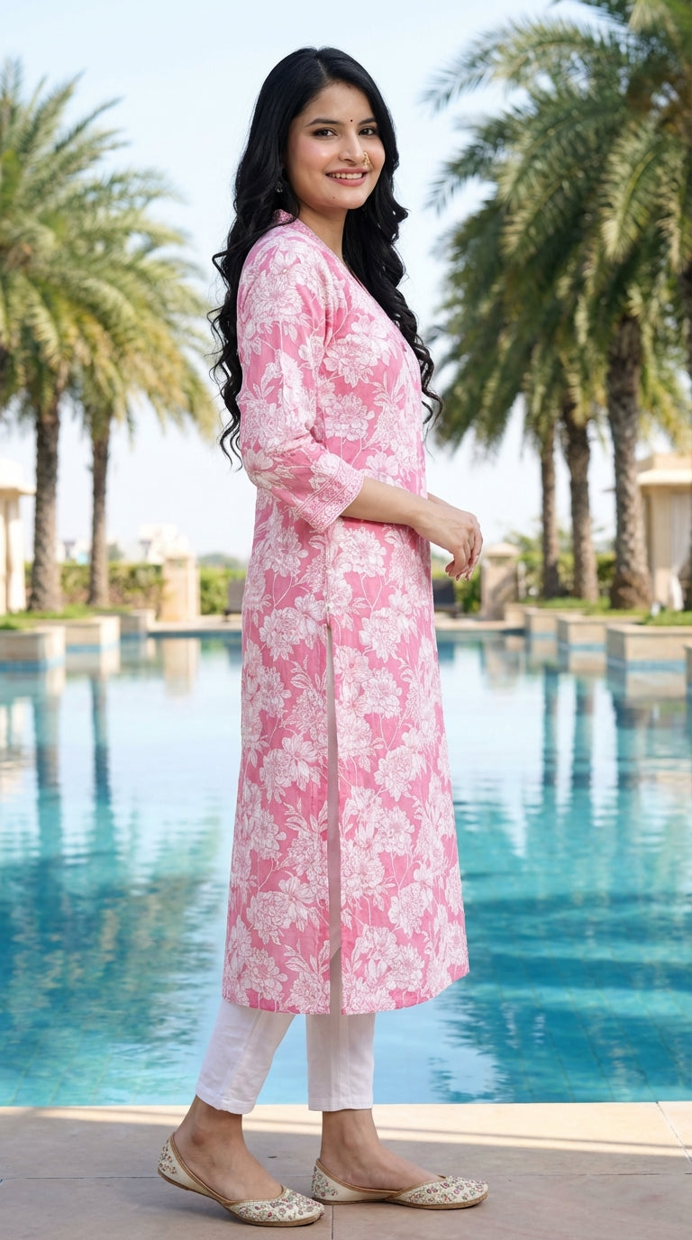Pink Cotton Straight Kurta-700010