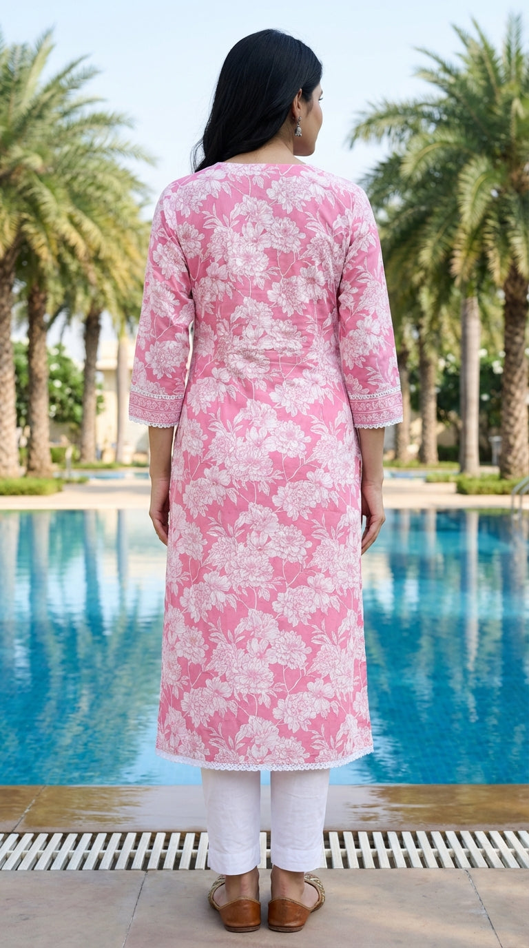 Pink Cotton Straight Kurta-700010
