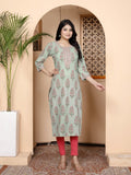 Green Cotton Straight Kurta-700012