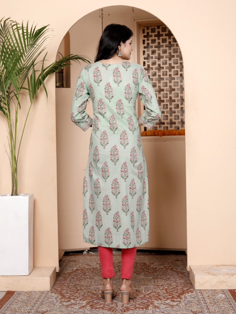 Green Cotton Straight Kurta-700012