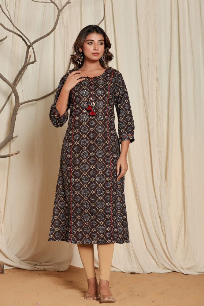 Black Cotton  Straight Kurta-700013